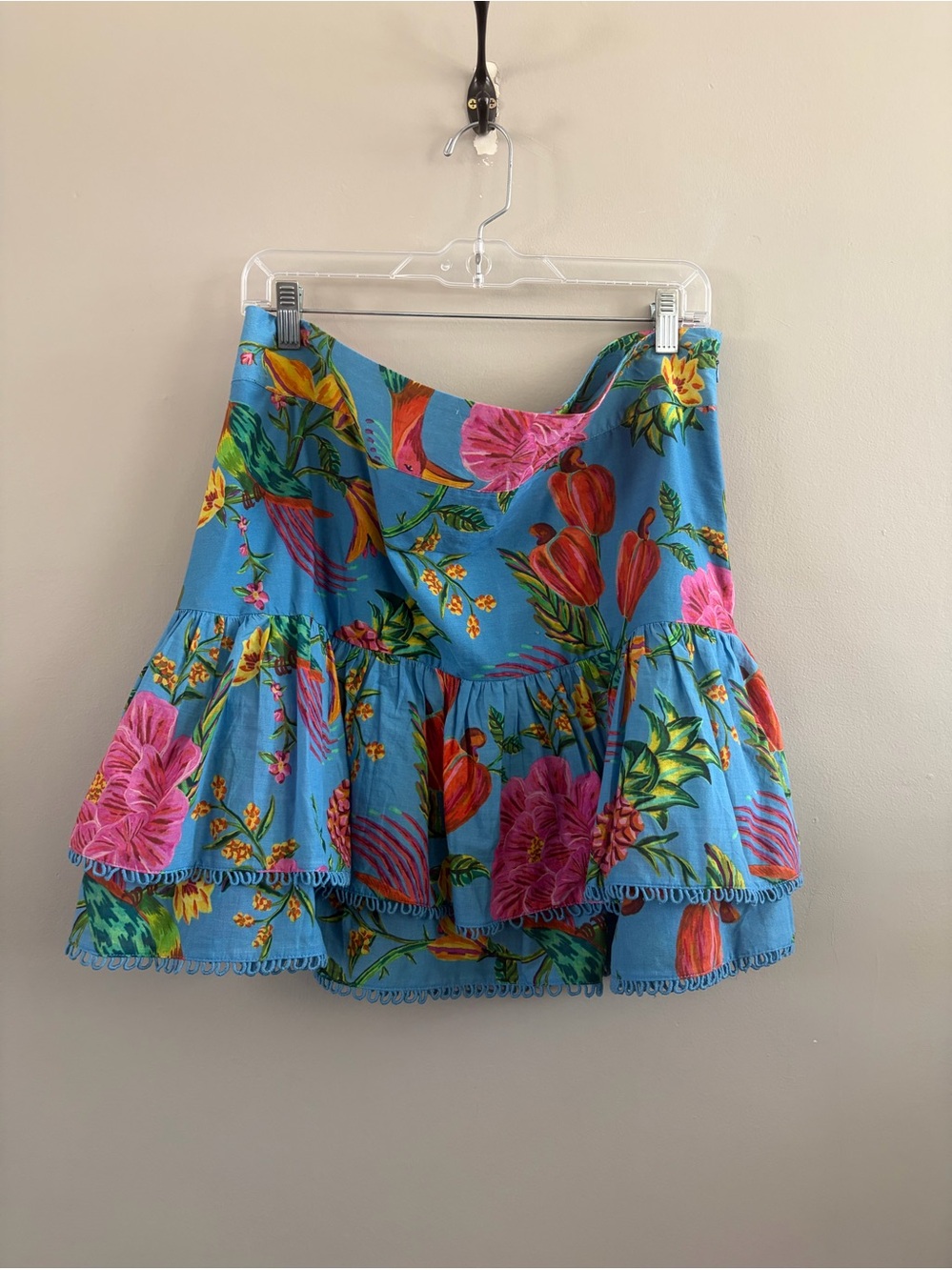 FARM Rio Blue Toucans Garden Tiered Skirt Blue Tropical XL - Picture 3 of 5